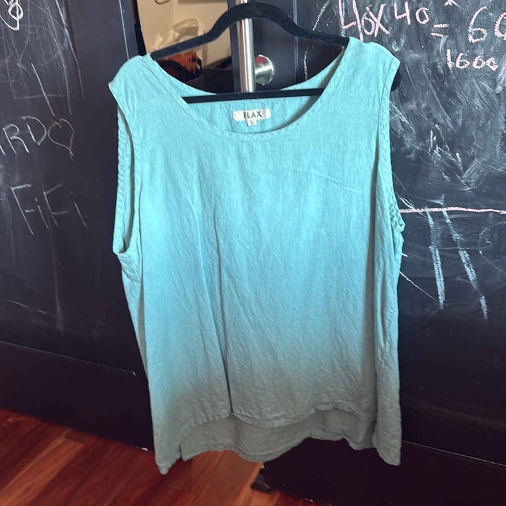 FLAX Unique Light Seafoam/Blue (You Decide) 100% Linen Sleeveless Top (Large)